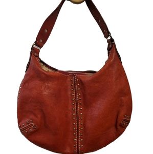 Michael Kors burgandy red leather studded hobo bag
